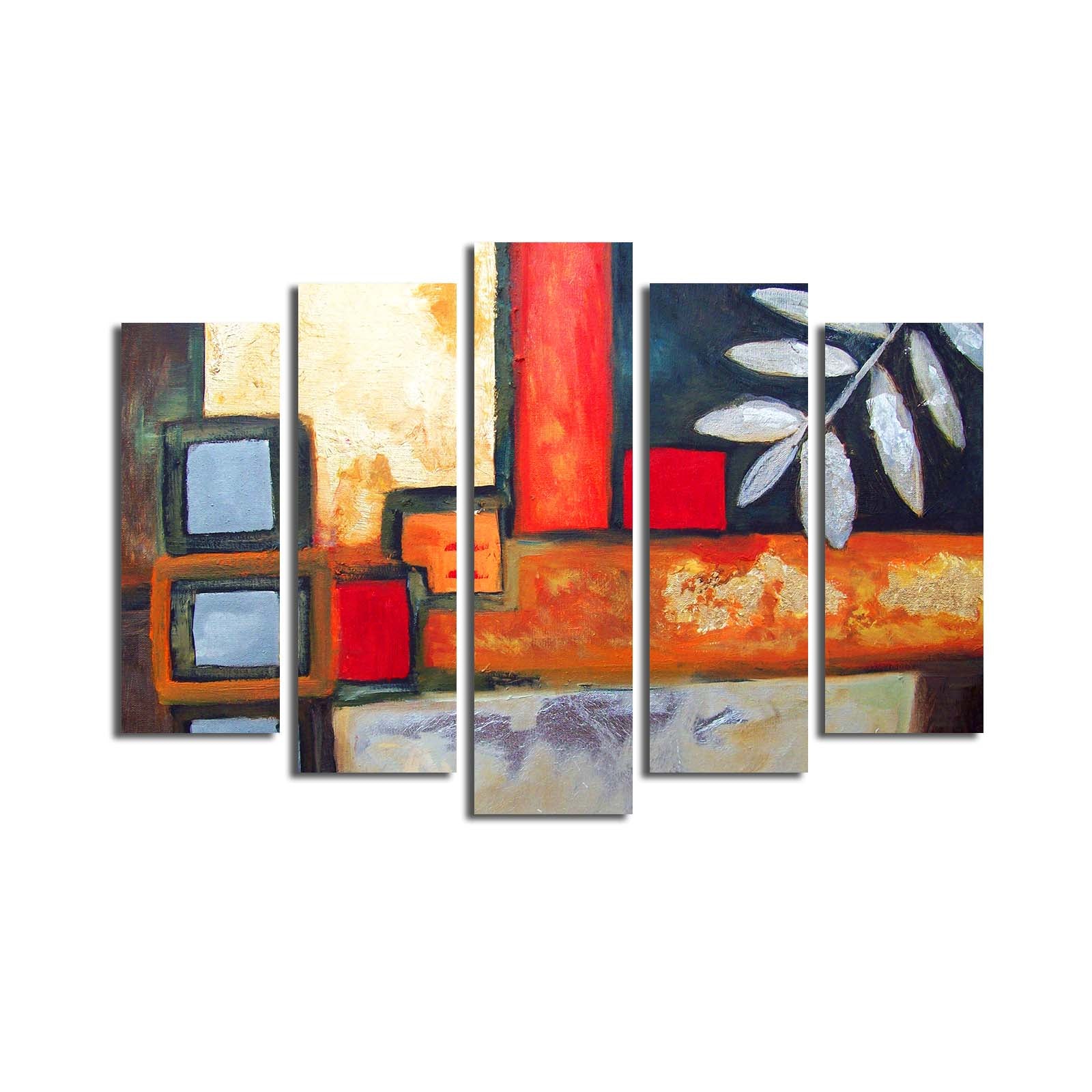 Quadro Decorativo Multicolor em Tela Camurça (5 Peças) com Moldura de Madeira – 70 x 105 cm