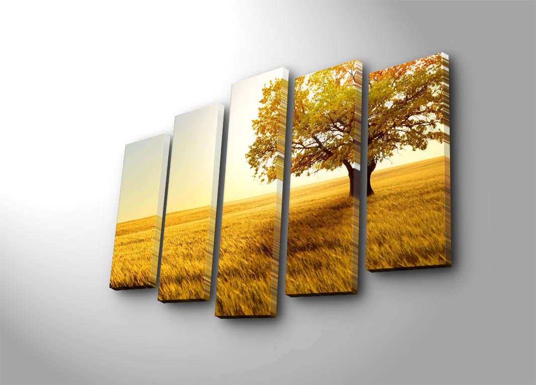 Quadro Decorativo em Tela 5 Peças Multicolor 70x105 cm | 100% Suede | Moldura de Madeira 3 cm | 5PATK-134