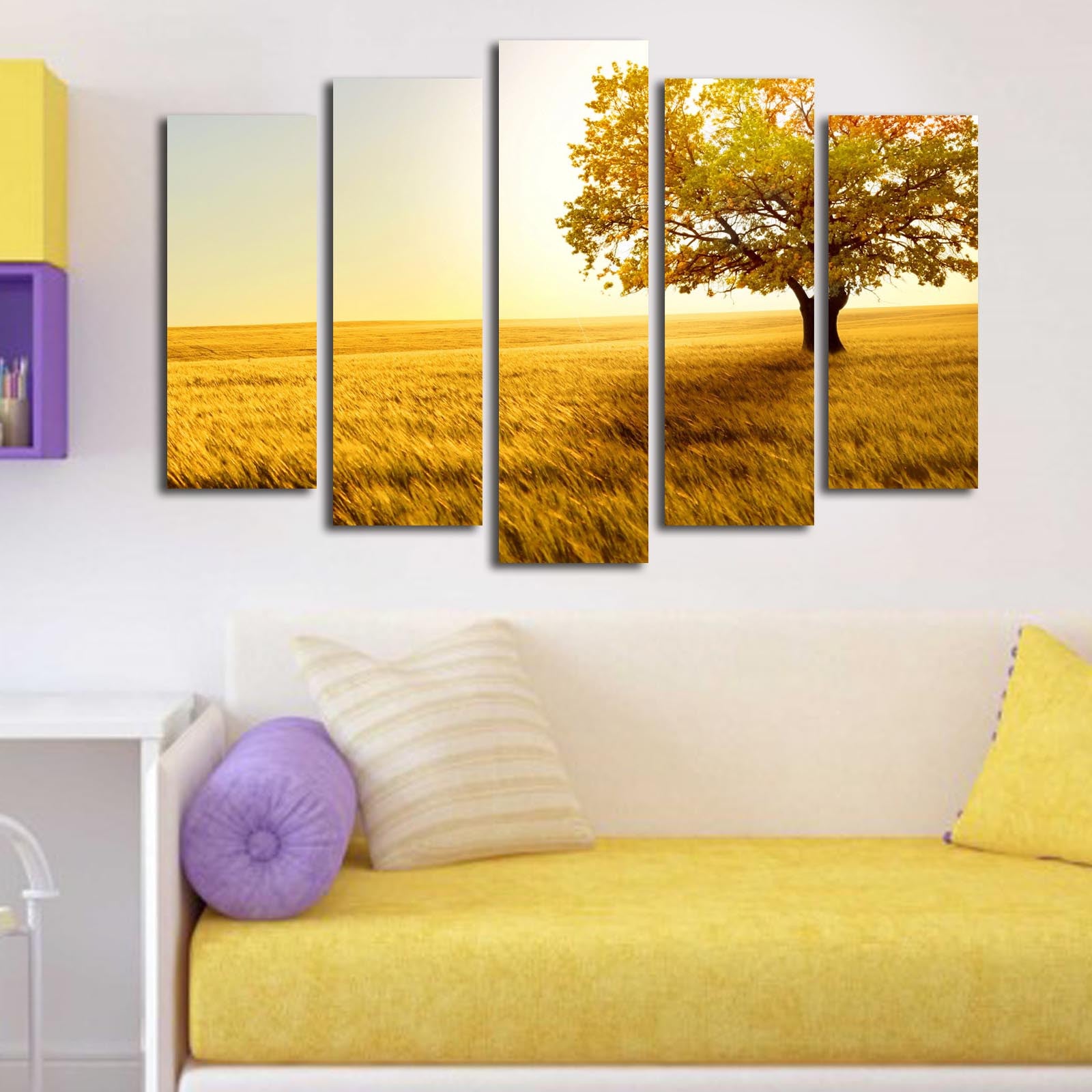 Quadro Decorativo em Tela 5 Peças Multicolor 70x105 cm | 100% Suede | Moldura de Madeira 3 cm | 5PATK-134