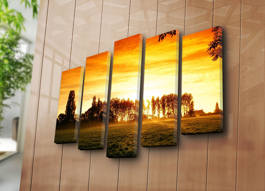 Conjunto de Quadros em Tela (5 Peças) Multicolor – 70 x 105 cm, Tela Tipo Camurça 100%, Moldura de Madeira 3 cm – 5PATK-135