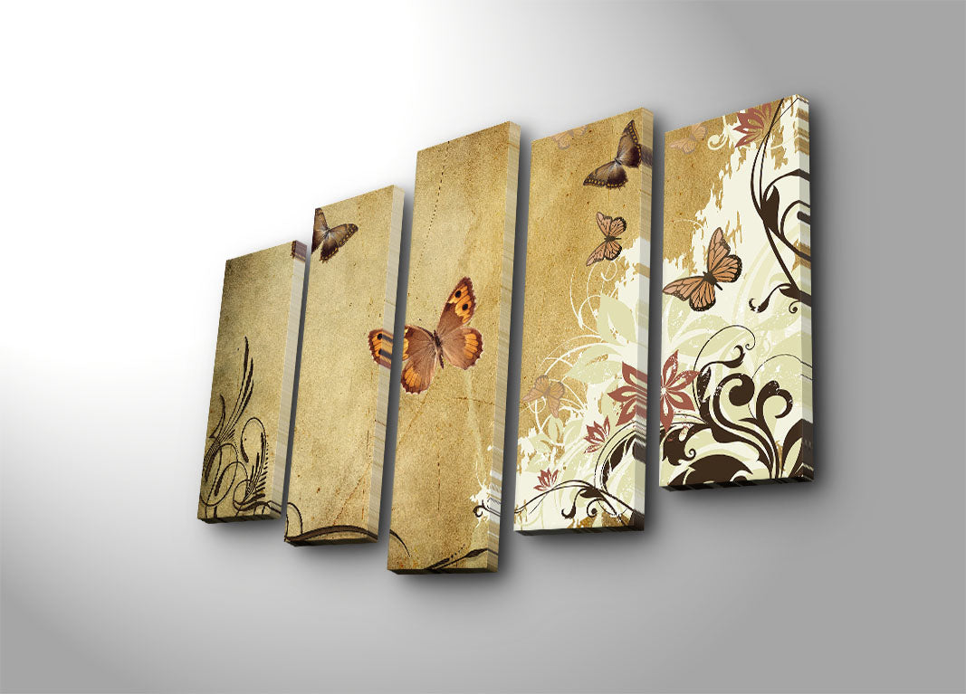 Quadro Decorativo em Tela (5 Peças) Multicolorido 70x105 cm — Canvas Camurça 100% com Moldura de Madeira 3 cm — 5PATK-136