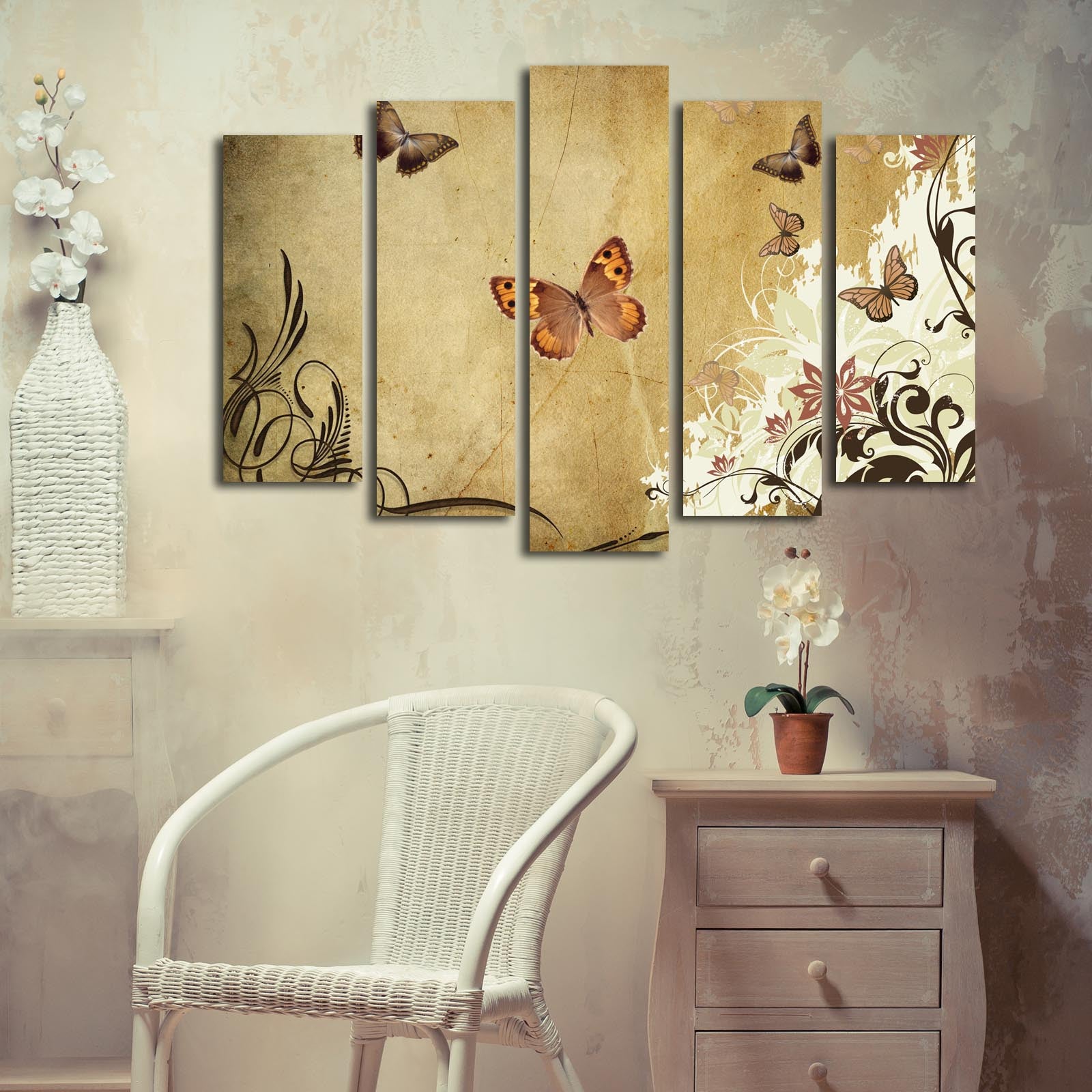 Quadro Decorativo em Tela (5 Peças) Multicolorido 70x105 cm — Canvas Camurça 100% com Moldura de Madeira 3 cm — 5PATK-136