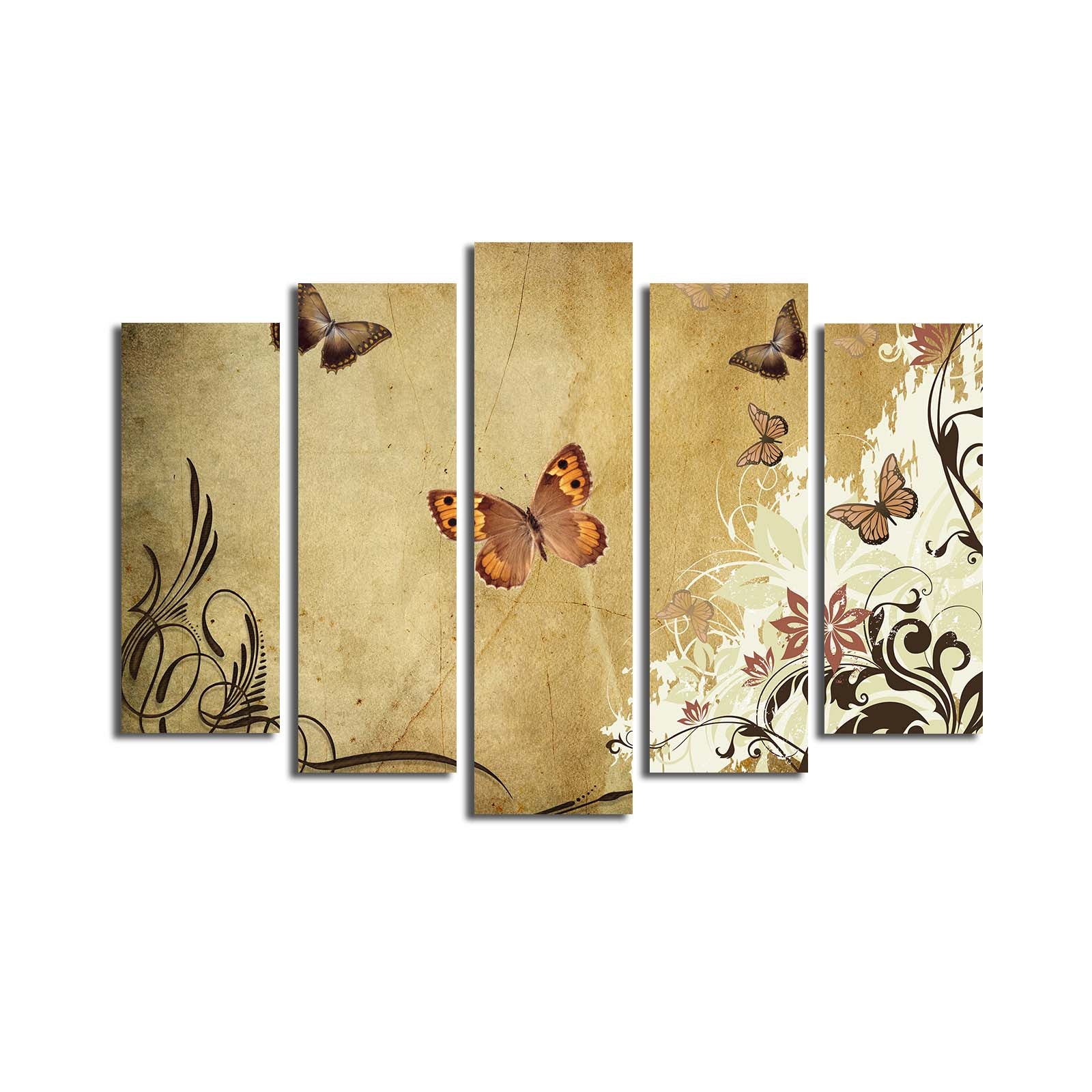 Quadro Decorativo em Tela (5 Peças) Multicolorido 70x105 cm — Canvas Camurça 100% com Moldura de Madeira 3 cm — 5PATK-136