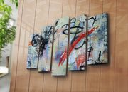 Tela Decorativa Multicolor em Suede — Conjunto de 5 Peças com Moldura de Madeira (70 x 105 cm) | 5PATK-138