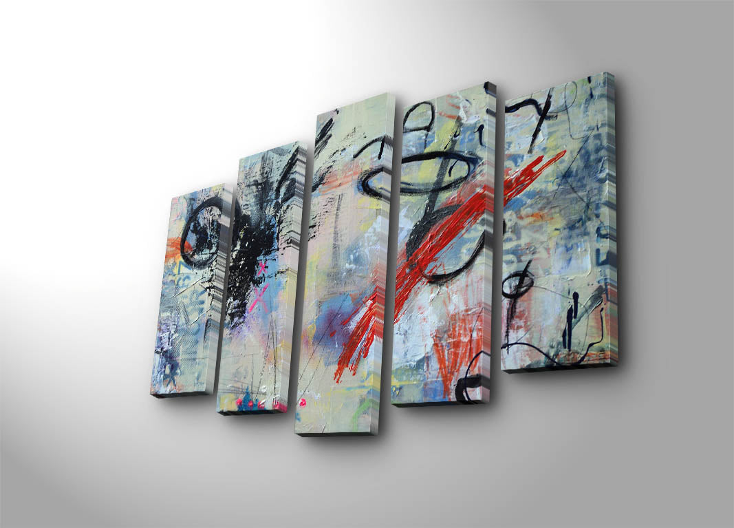 Tela Decorativa Multicolor em Suede — Conjunto de 5 Peças com Moldura de Madeira (70 x 105 cm) | 5PATK-138