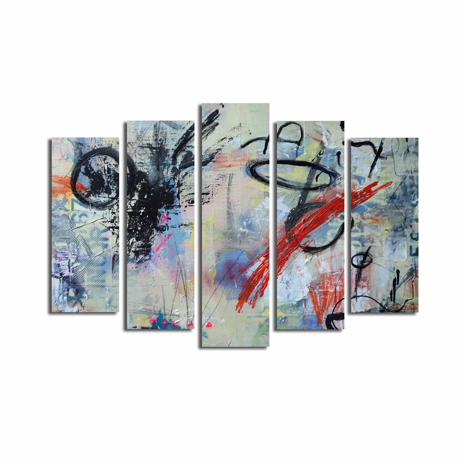 Tela Decorativa Multicolor em Suede — Conjunto de 5 Peças com Moldura de Madeira (70 x 105 cm) | 5PATK-138