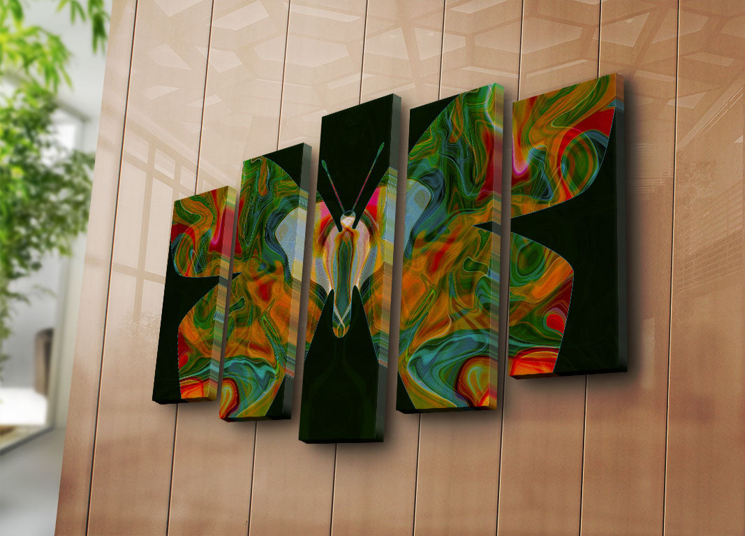 Quadro Decorativo em Tela Suede Multicolor (5 Peças) 70x105 cm com Moldura de Madeira – 5PATK-139