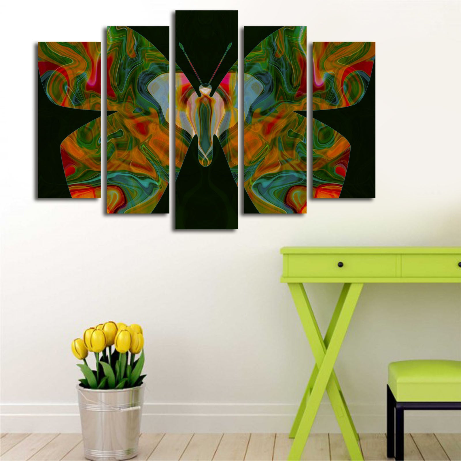 Quadro Decorativo em Tela Suede Multicolor (5 Peças) 70x105 cm com Moldura de Madeira – 5PATK-139