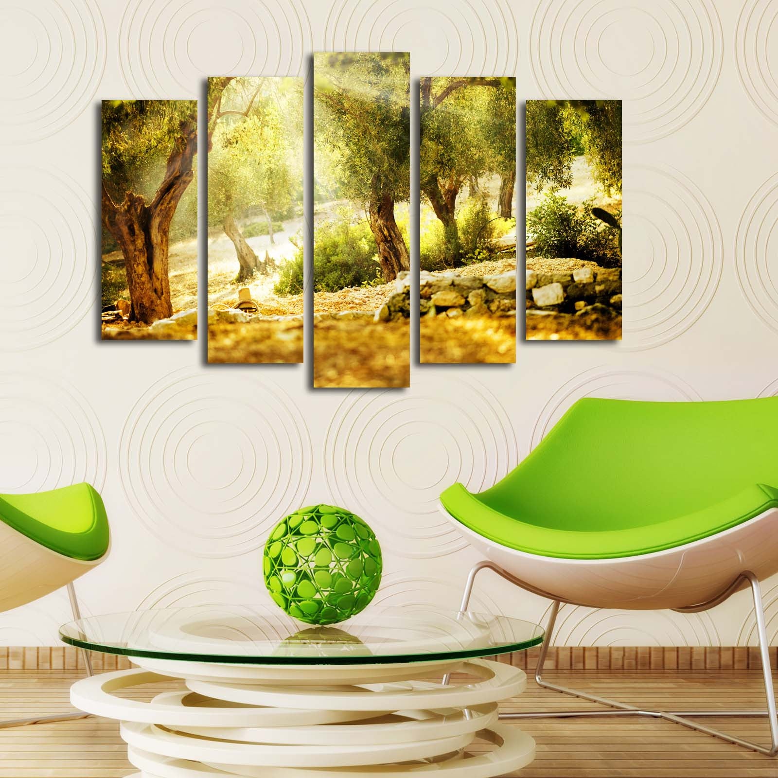 Quadro Decorativo em Tela Suede 100% (Conjunto 5 Peças) Multicolor – 70 x 105 cm com Moldura de Madeira 3 cm | 5PATK-140