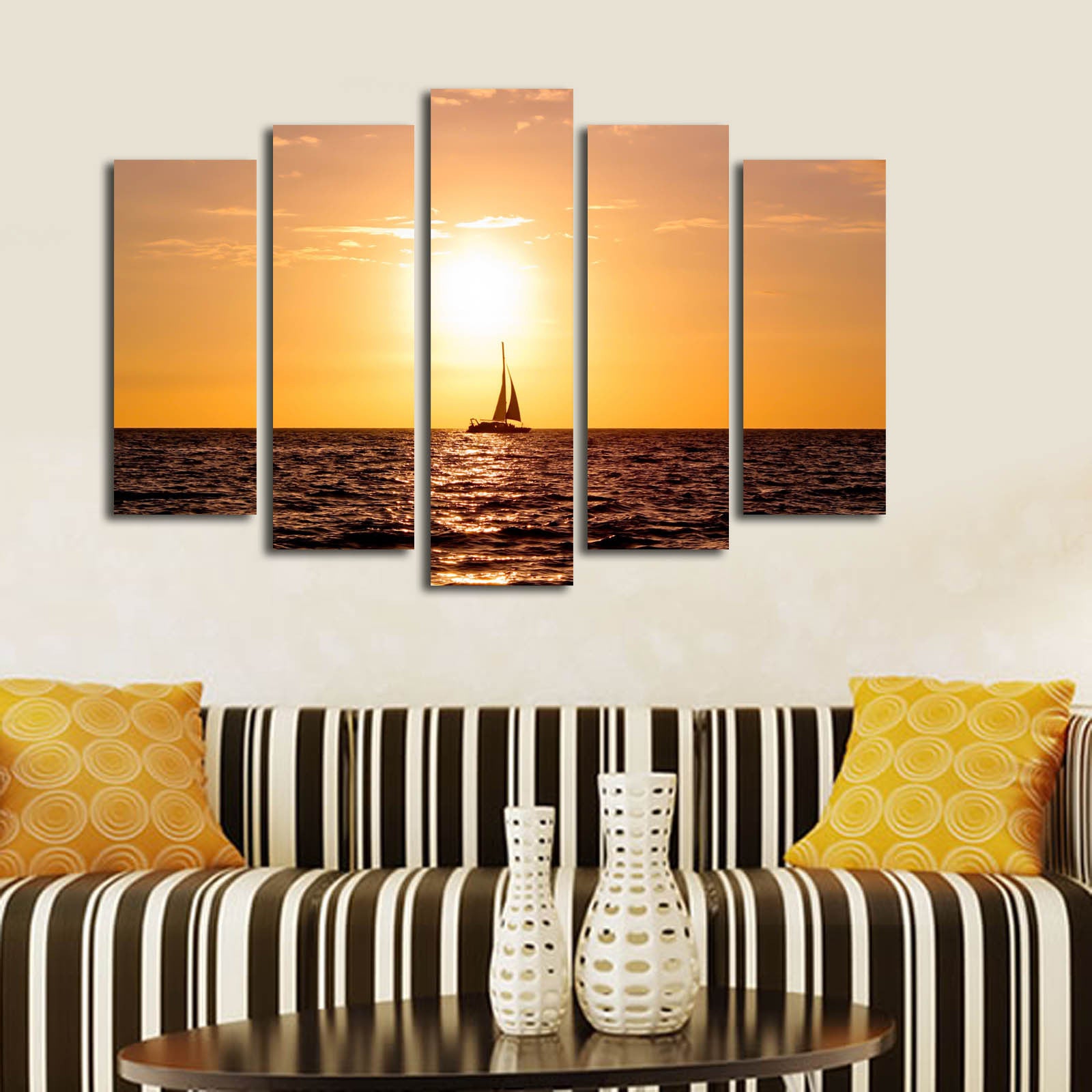 Quadro Decorativo em Tela Multicolor 5 Peças 70x105 cm — Tela Camurça 100% e Moldura de Madeira 3 cm