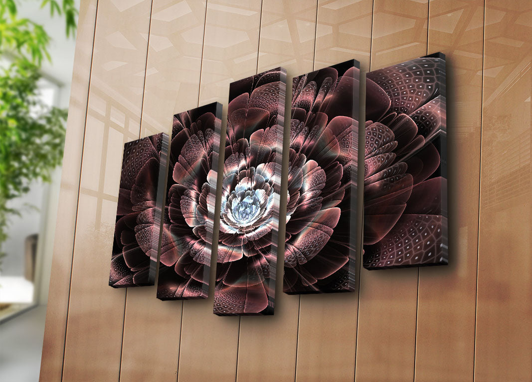 Quadro Decorativo Multicolor em Tela Suede 100% (5 Peças) 70x105 cm com Moldura de Madeira 3 cm