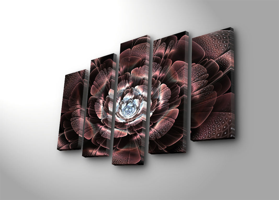 Quadro Decorativo Multicolor em Tela Suede 100% (5 Peças) 70x105 cm com Moldura de Madeira 3 cm