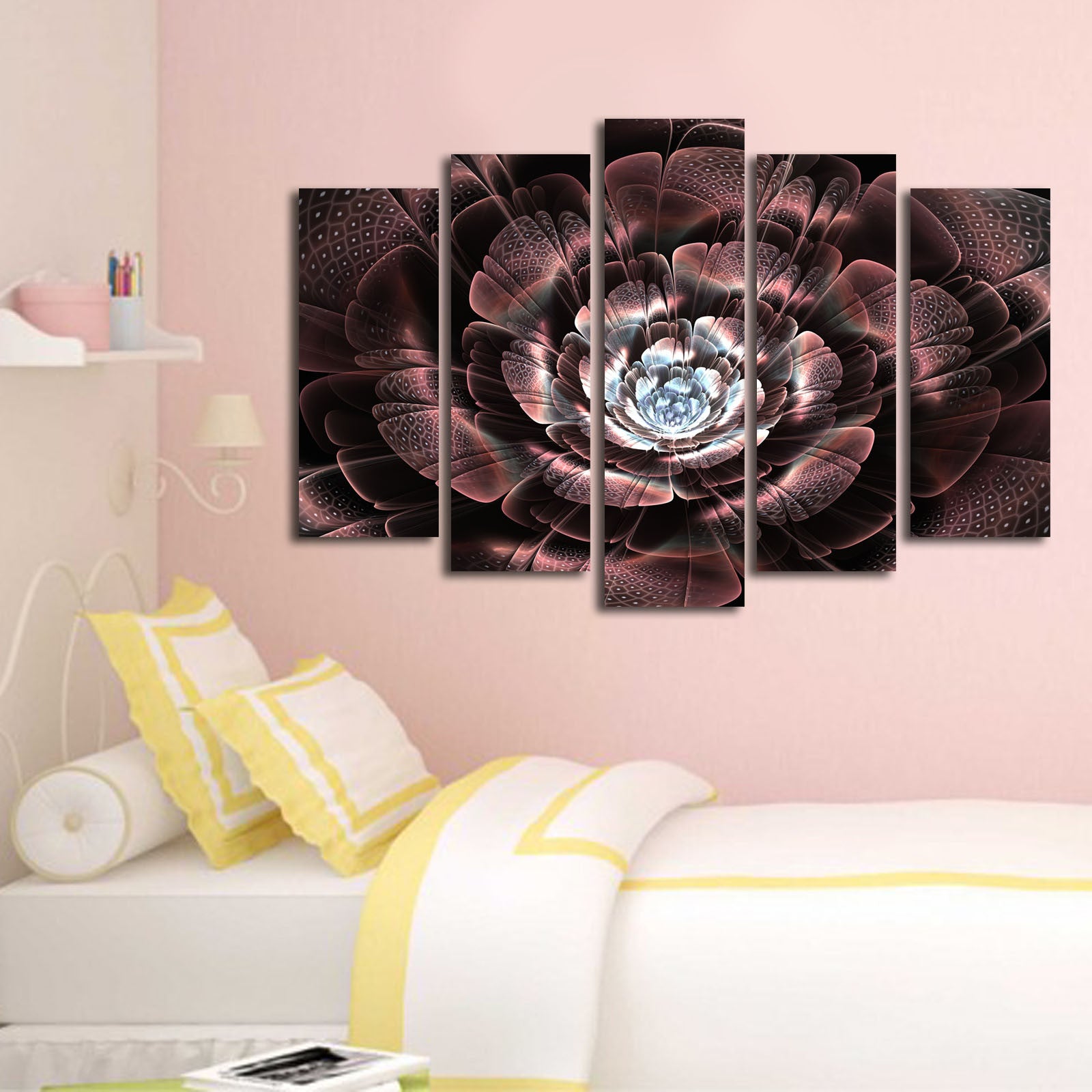 Quadro Decorativo Multicolor em Tela Suede 100% (5 Peças) 70x105 cm com Moldura de Madeira 3 cm