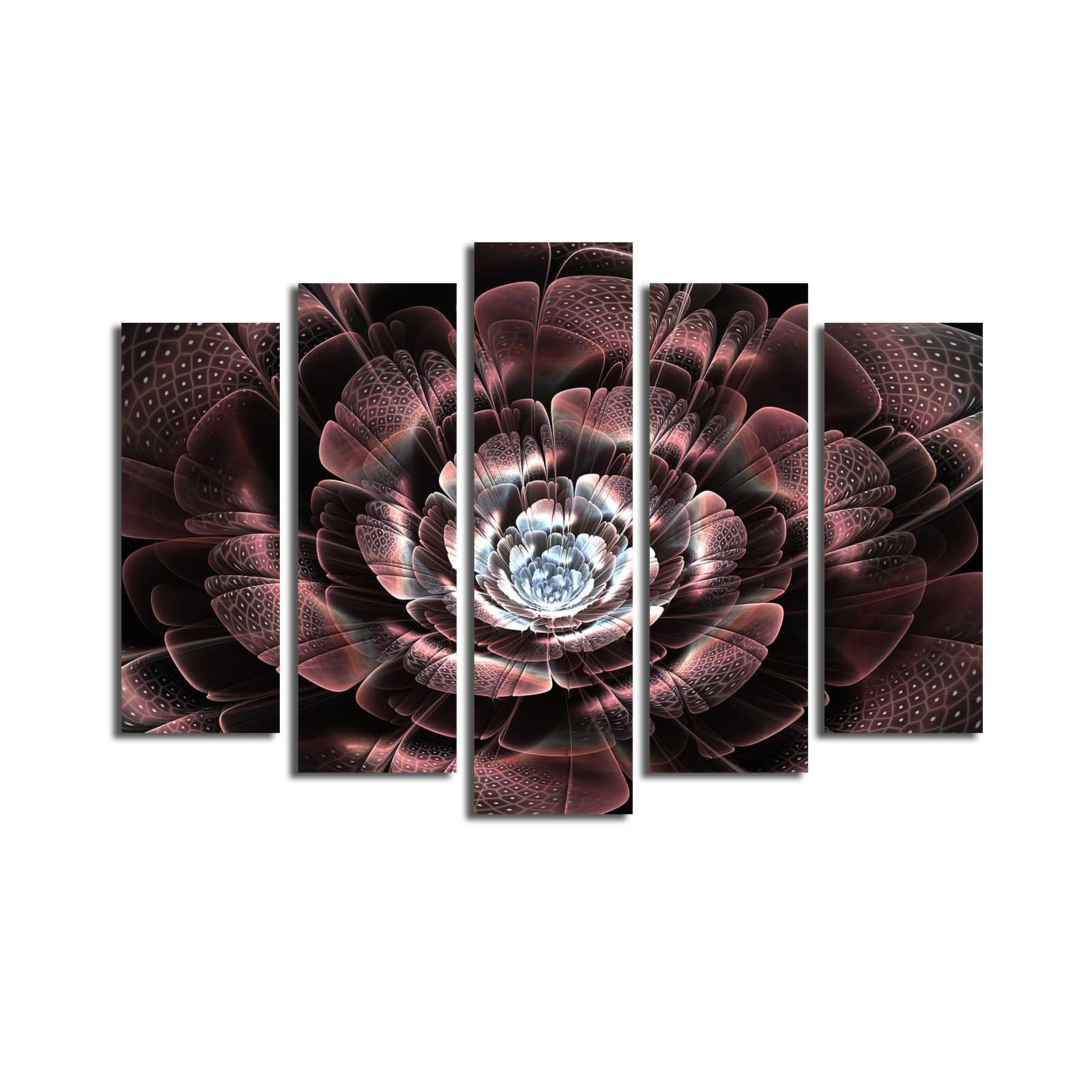 Quadro Decorativo Multicolor em Tela Suede 100% (5 Peças) 70x105 cm com Moldura de Madeira 3 cm