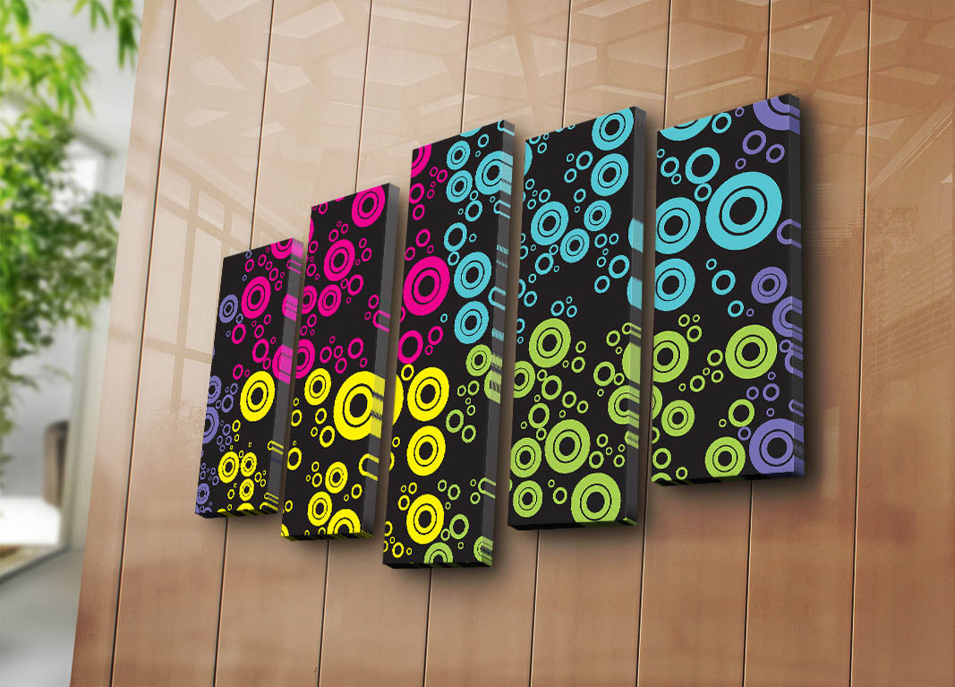 Quadro Decorativo em Tela (5 Peças) Multicolor 70x105 cm | Tela Suede 100% + Moldura de Madeira 3 cm | Ref. 5PATK-143