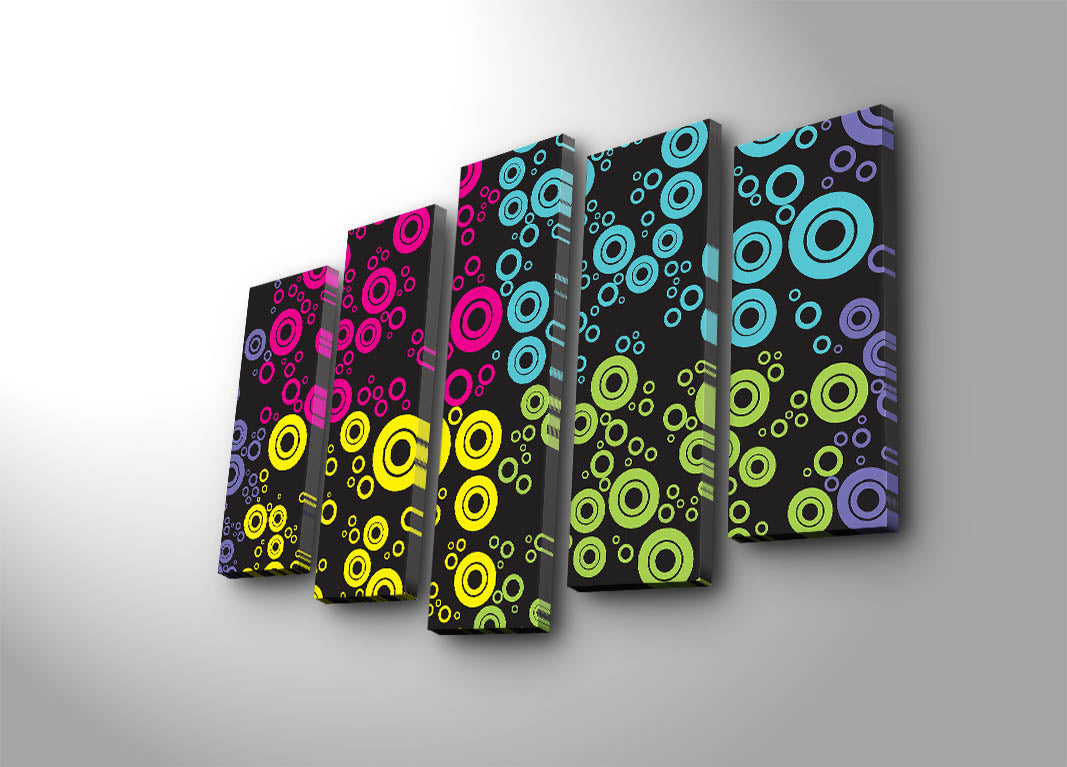 Quadro Decorativo em Tela (5 Peças) Multicolor 70x105 cm | Tela Suede 100% + Moldura de Madeira 3 cm | Ref. 5PATK-143