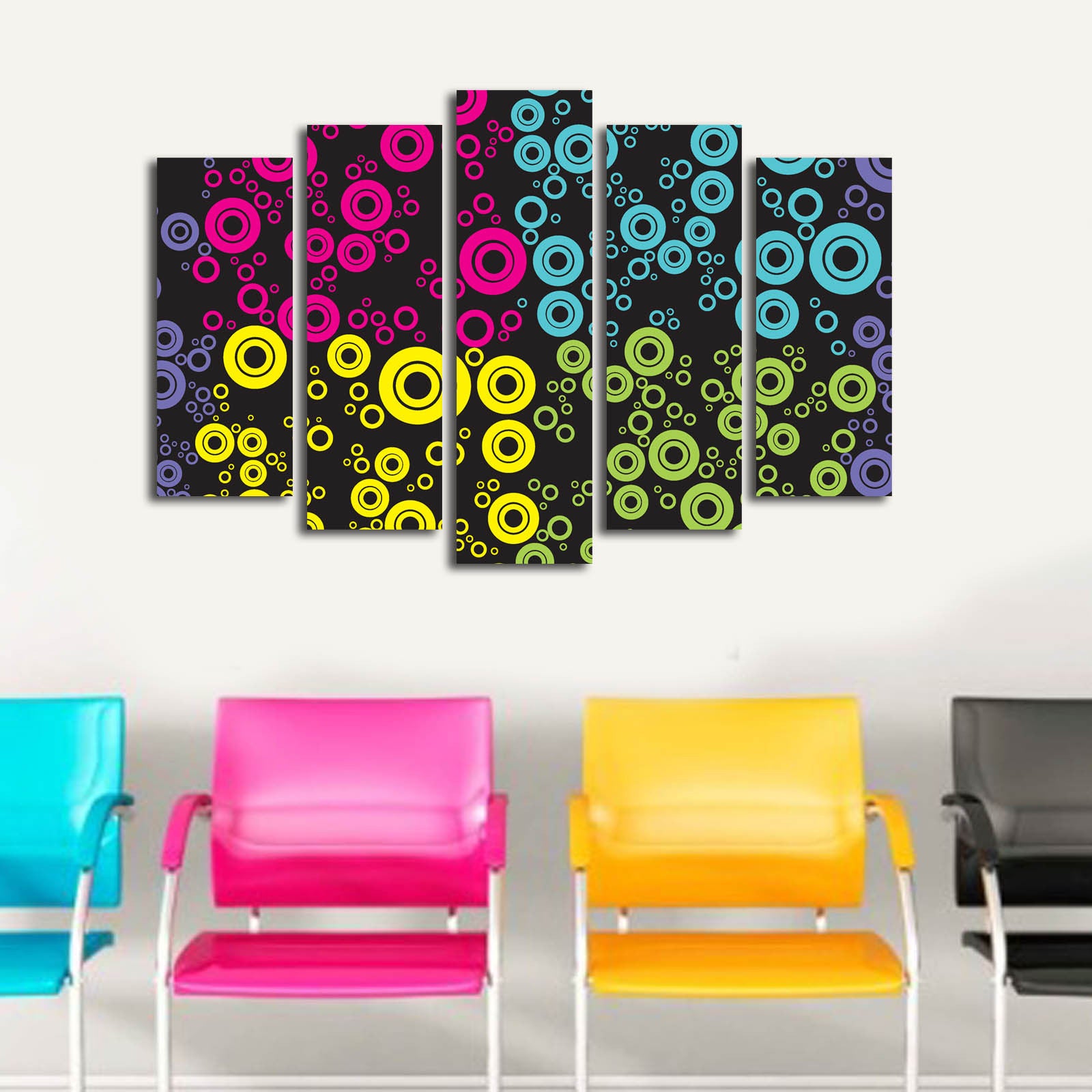 Quadro Decorativo em Tela (5 Peças) Multicolor 70x105 cm | Tela Suede 100% + Moldura de Madeira 3 cm | Ref. 5PATK-143