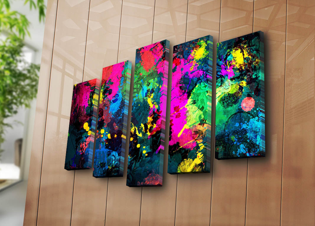 Quadro Decorativo em Tela Multicolor (Conjunto 5 Peças) – Suede 100% com Moldura de Madeira, 70 x 105 cm