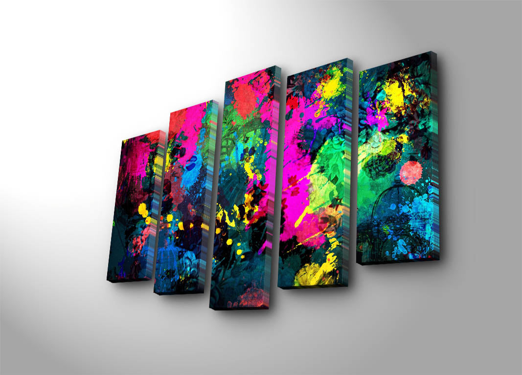 Quadro Decorativo em Tela Multicolor (Conjunto 5 Peças) – Suede 100% com Moldura de Madeira, 70 x 105 cm