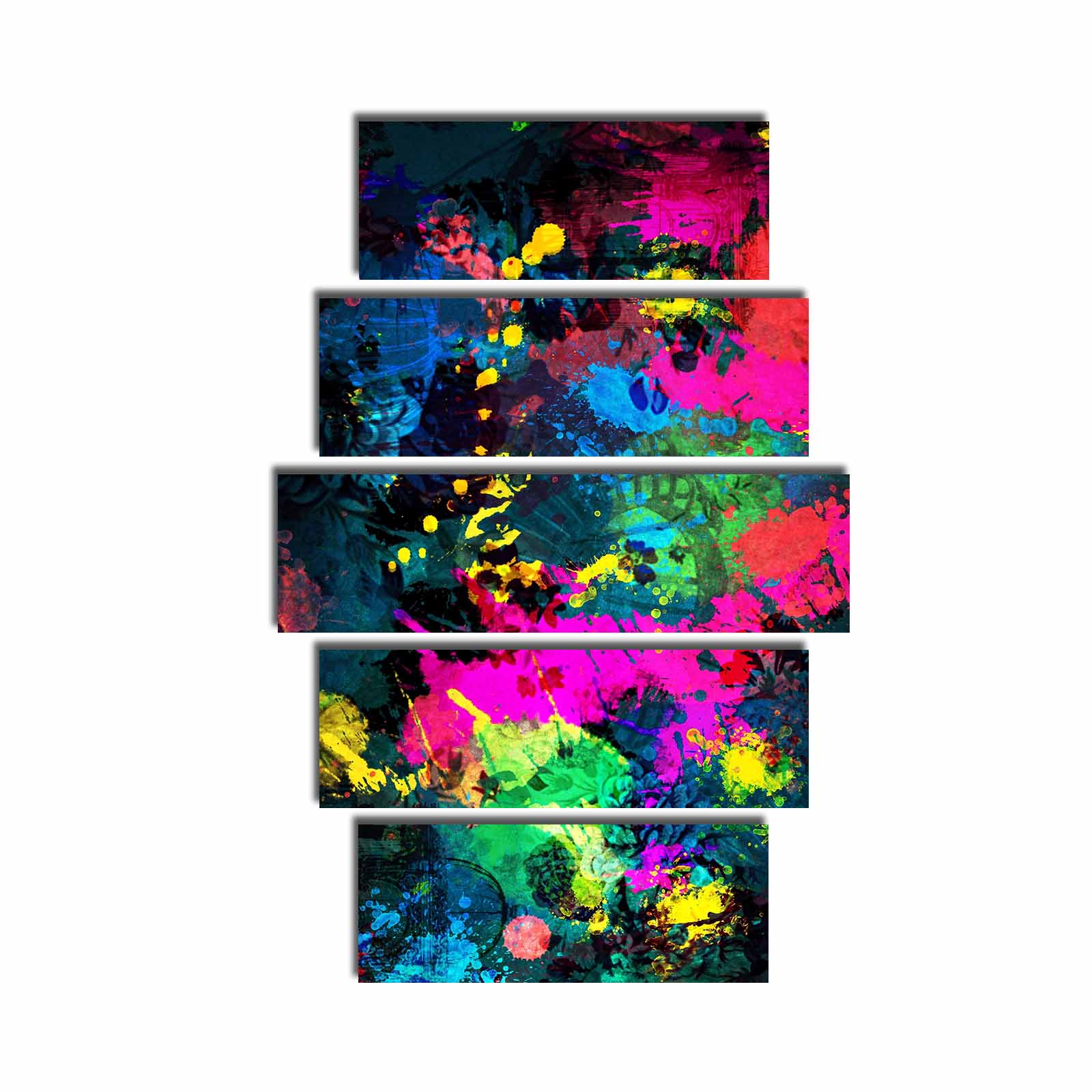 Quadro Decorativo em Tela Multicolor (Conjunto 5 Peças) – Suede 100% com Moldura de Madeira, 70 x 105 cm