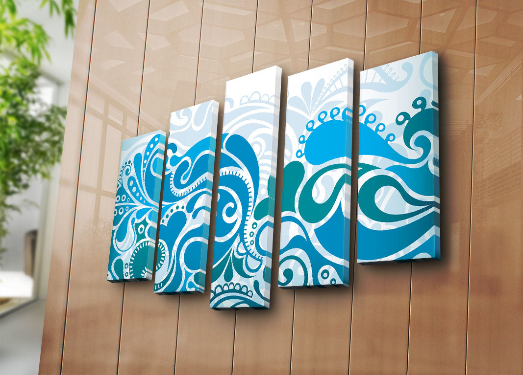 Quadro Decorativo em Tela Suede 100% (Conjunto de 5 Peças) Multicolor, 70x105 cm, Moldura de Madeira 3 cm