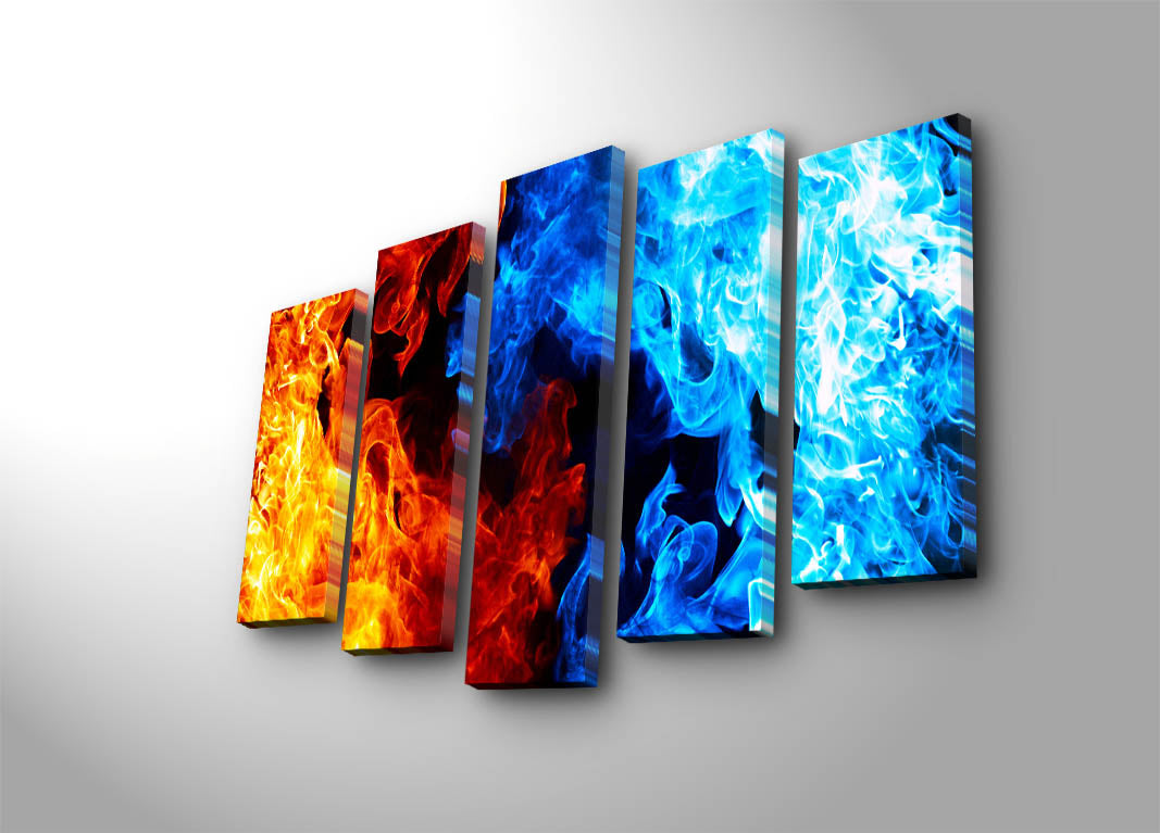 Quadro Decorativo em Tela (5 Peças) Multicolor – 100% Camurça, Moldura de Madeira 3 cm, Tamanho Total 70 x 105 cm | 5PATK-146