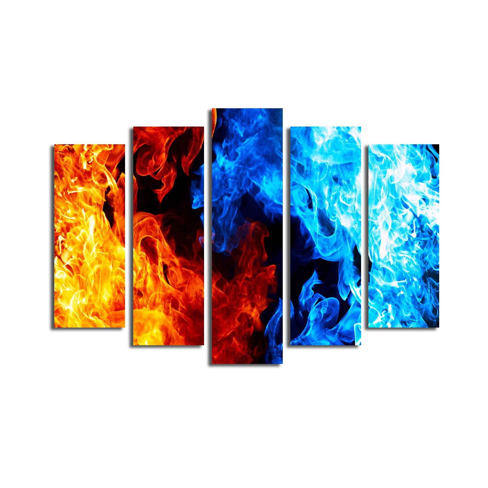 Quadro Decorativo em Tela (5 Peças) Multicolor – 100% Camurça, Moldura de Madeira 3 cm, Tamanho Total 70 x 105 cm | 5PATK-146