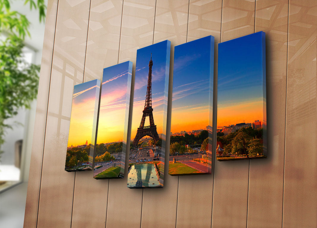 Quadro Decorativo em Tela Suede 100% – Conjunto 5 Peças Multicolor 70x105 cm | Moldura de Madeira 3 cm | 5PATK-147