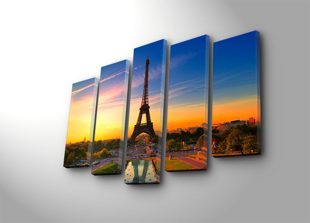 Quadro Decorativo em Tela Suede 100% – Conjunto 5 Peças Multicolor 70x105 cm | Moldura de Madeira 3 cm | 5PATK-147