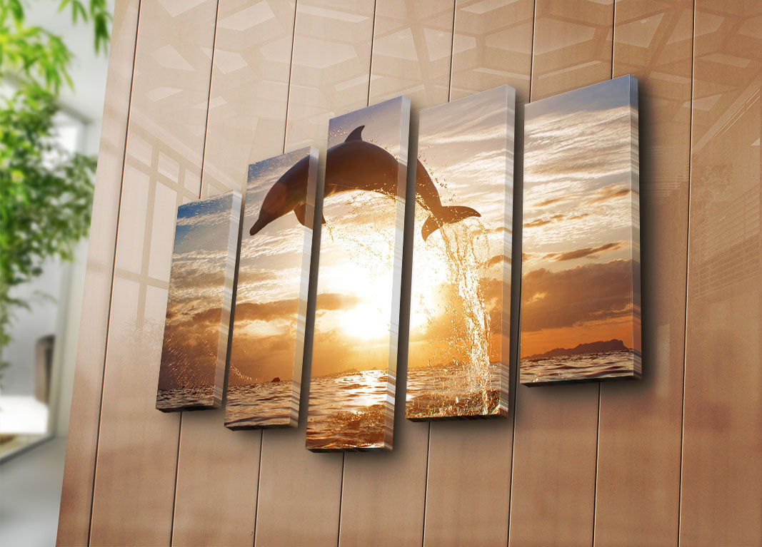 Quadro Decorativo em Tela Suede Multicolor (Conjunto 5 Peças) — Moldura de Madeira 3 cm — Tamanho Total 70 x 105 cm