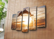 Quadro Decorativo em Tela Suede Multicolor (Conjunto 5 Peças) — Moldura de Madeira 3 cm — Tamanho Total 70 x 105 cm