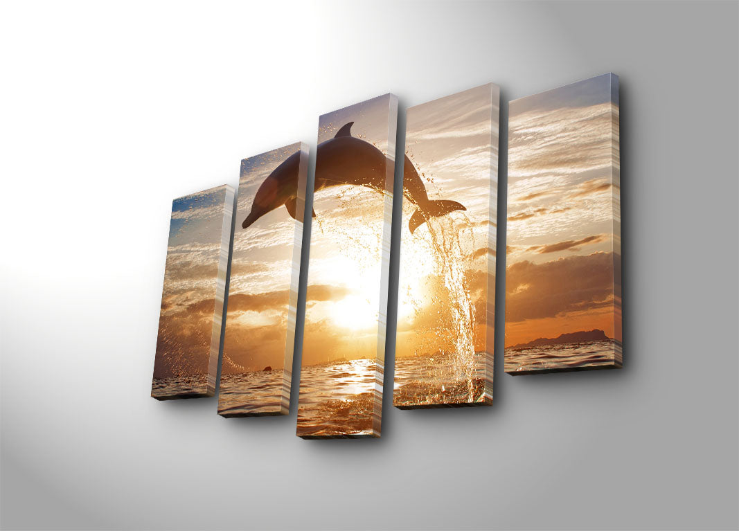 Quadro Decorativo em Tela Suede Multicolor (Conjunto 5 Peças) — Moldura de Madeira 3 cm — Tamanho Total 70 x 105 cm