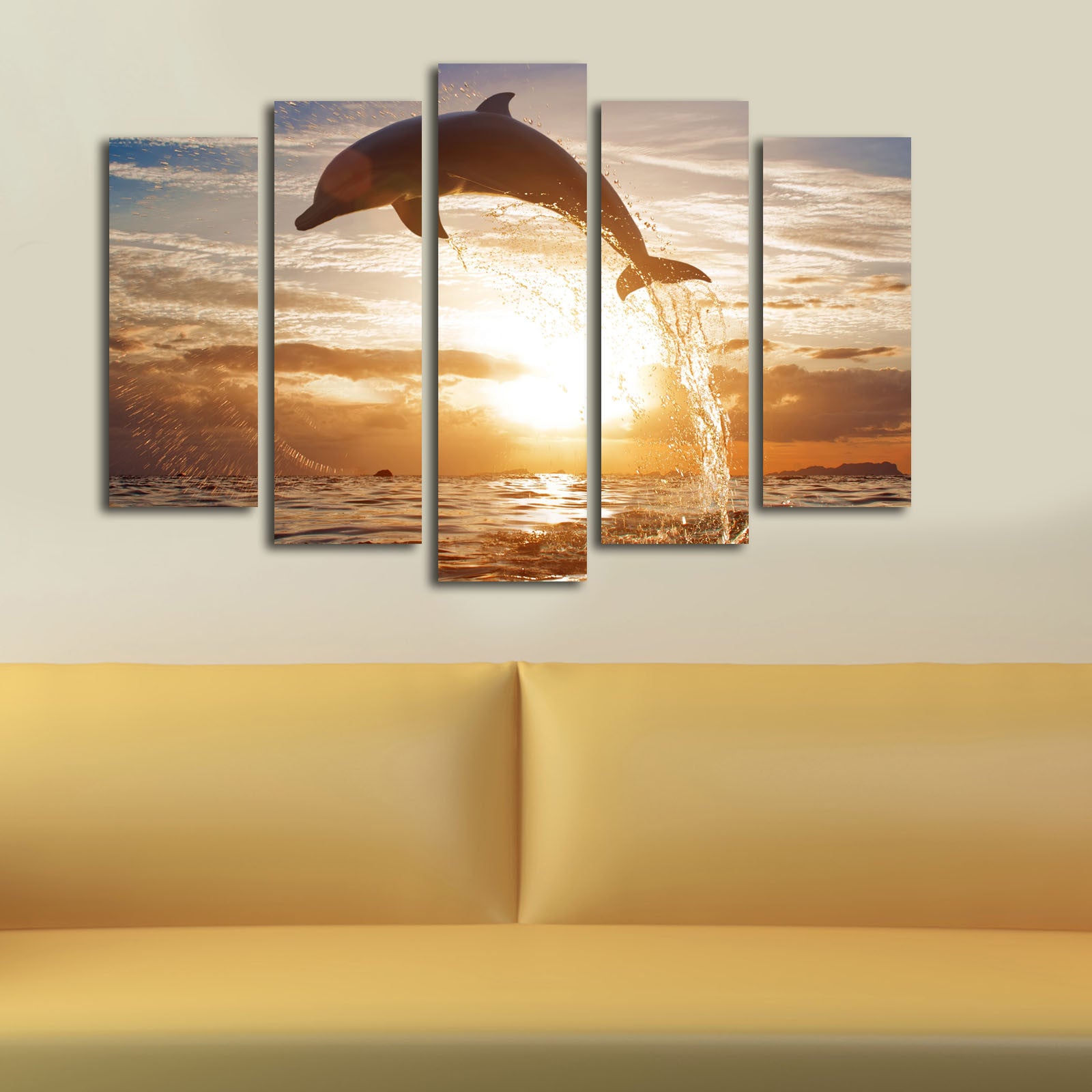 Quadro Decorativo em Tela Suede Multicolor (Conjunto 5 Peças) — Moldura de Madeira 3 cm — Tamanho Total 70 x 105 cm