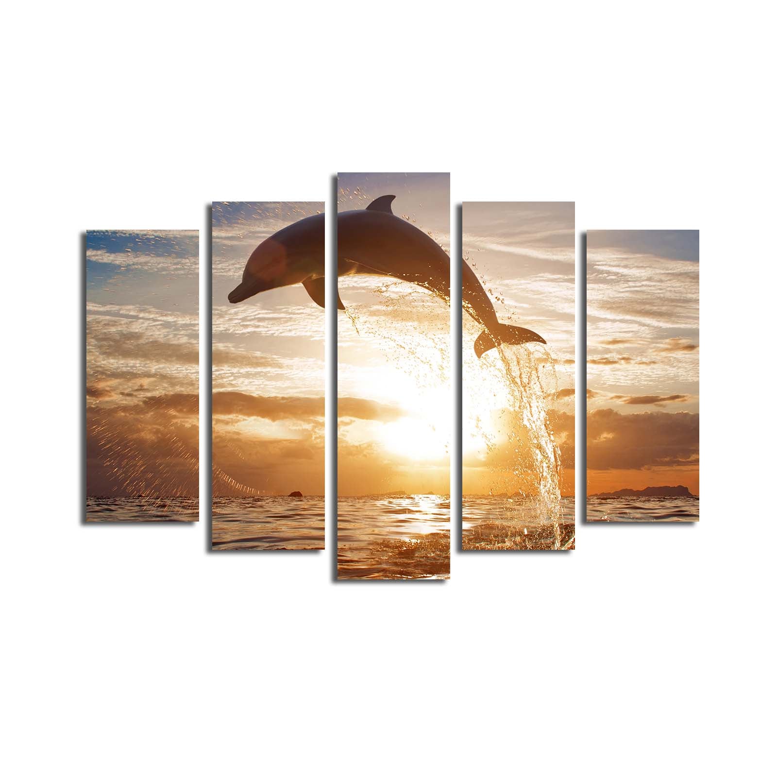 Quadro Decorativo em Tela Suede Multicolor (Conjunto 5 Peças) — Moldura de Madeira 3 cm — Tamanho Total 70 x 105 cm