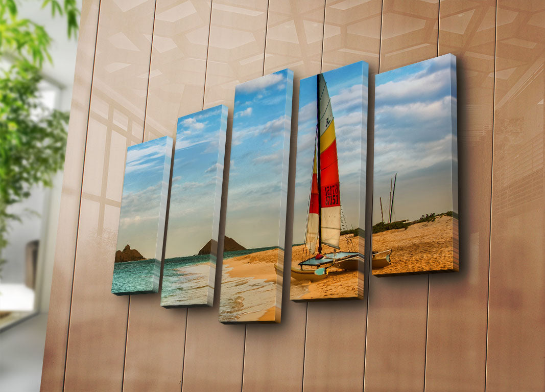 Quadro Decorativo em Tela Suede Multicolor (Conjunto de 5 Peças) com Moldura de Madeira, 70 x 105 cm