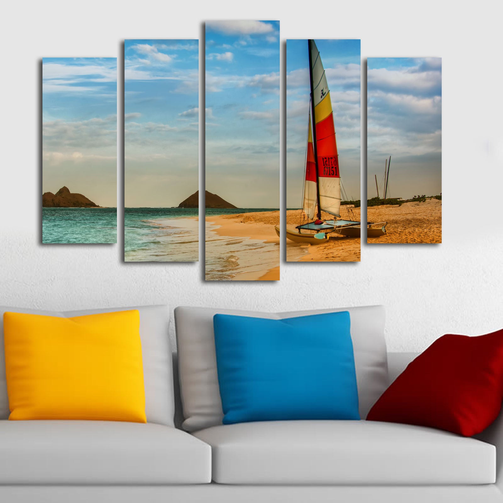 Quadro Decorativo em Tela Suede Multicolor (Conjunto de 5 Peças) com Moldura de Madeira, 70 x 105 cm