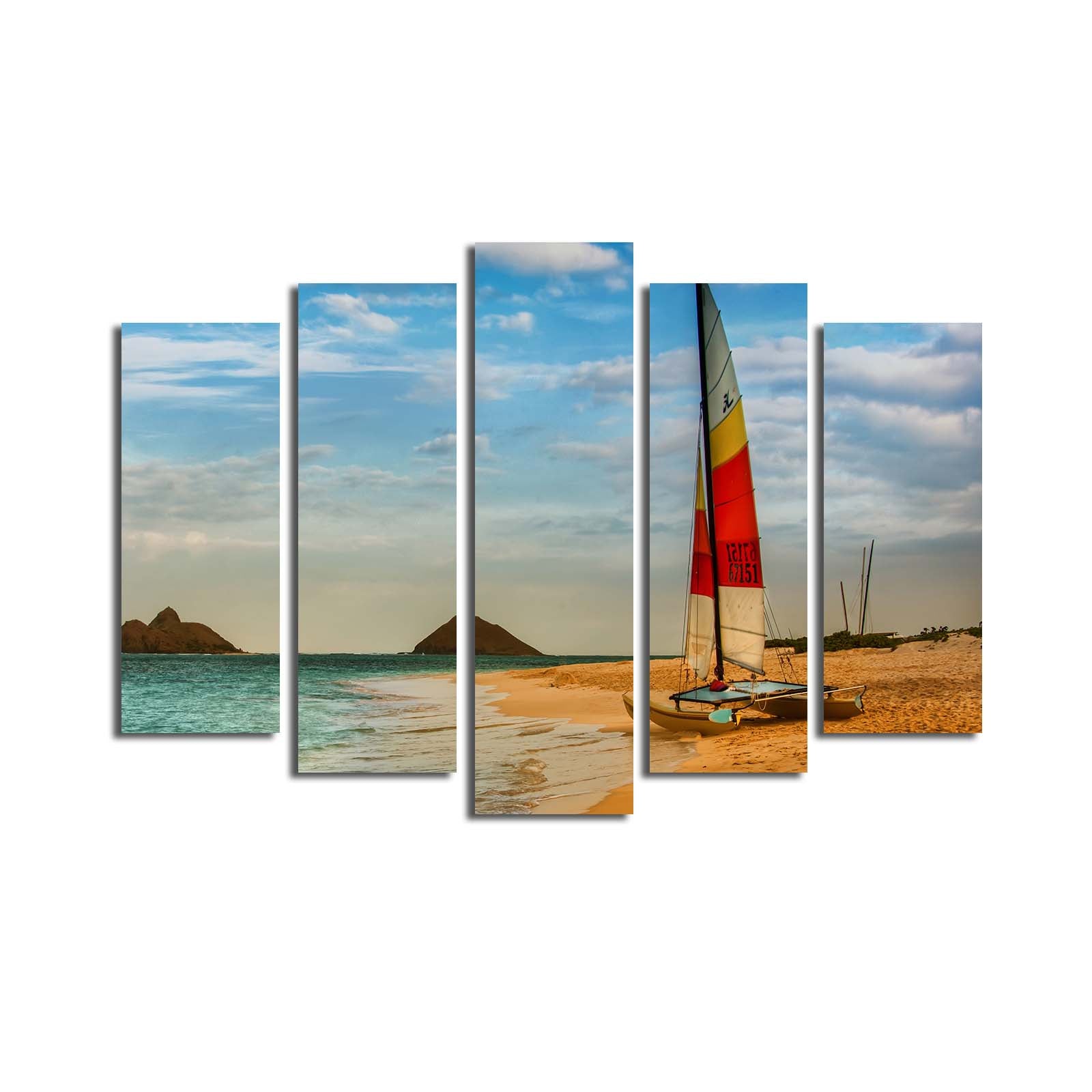 Quadro Decorativo em Tela Suede Multicolor (Conjunto de 5 Peças) com Moldura de Madeira, 70 x 105 cm