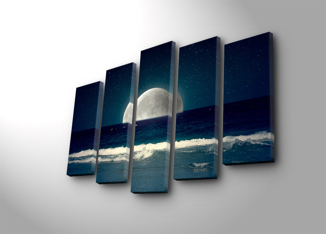 Quadro Decorativo em Tela Suede 100% (5 Peças) Multicolor com Moldura de Madeira – 70 x 105 cm