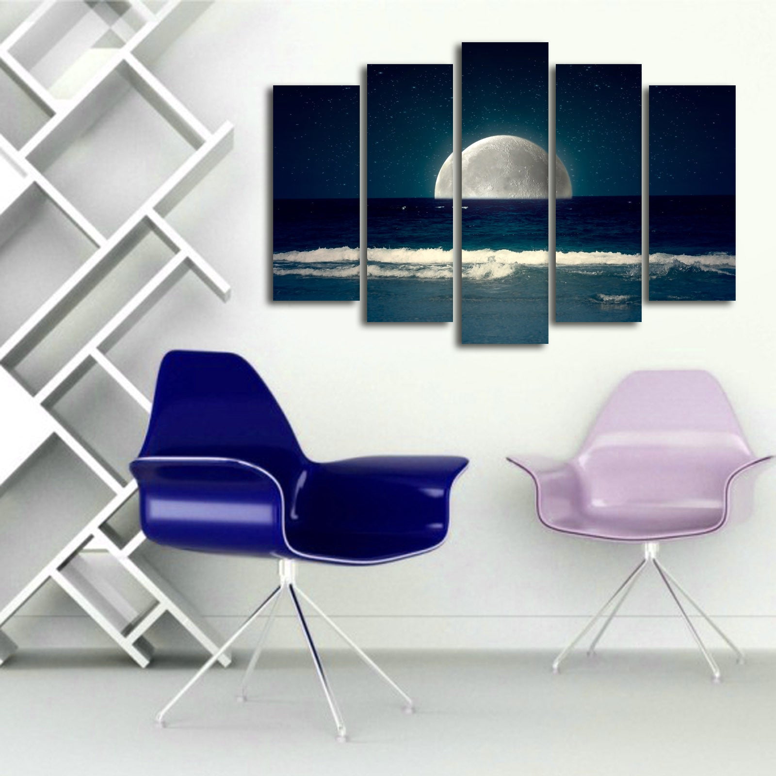 Quadro Decorativo em Tela Suede 100% (5 Peças) Multicolor com Moldura de Madeira – 70 x 105 cm