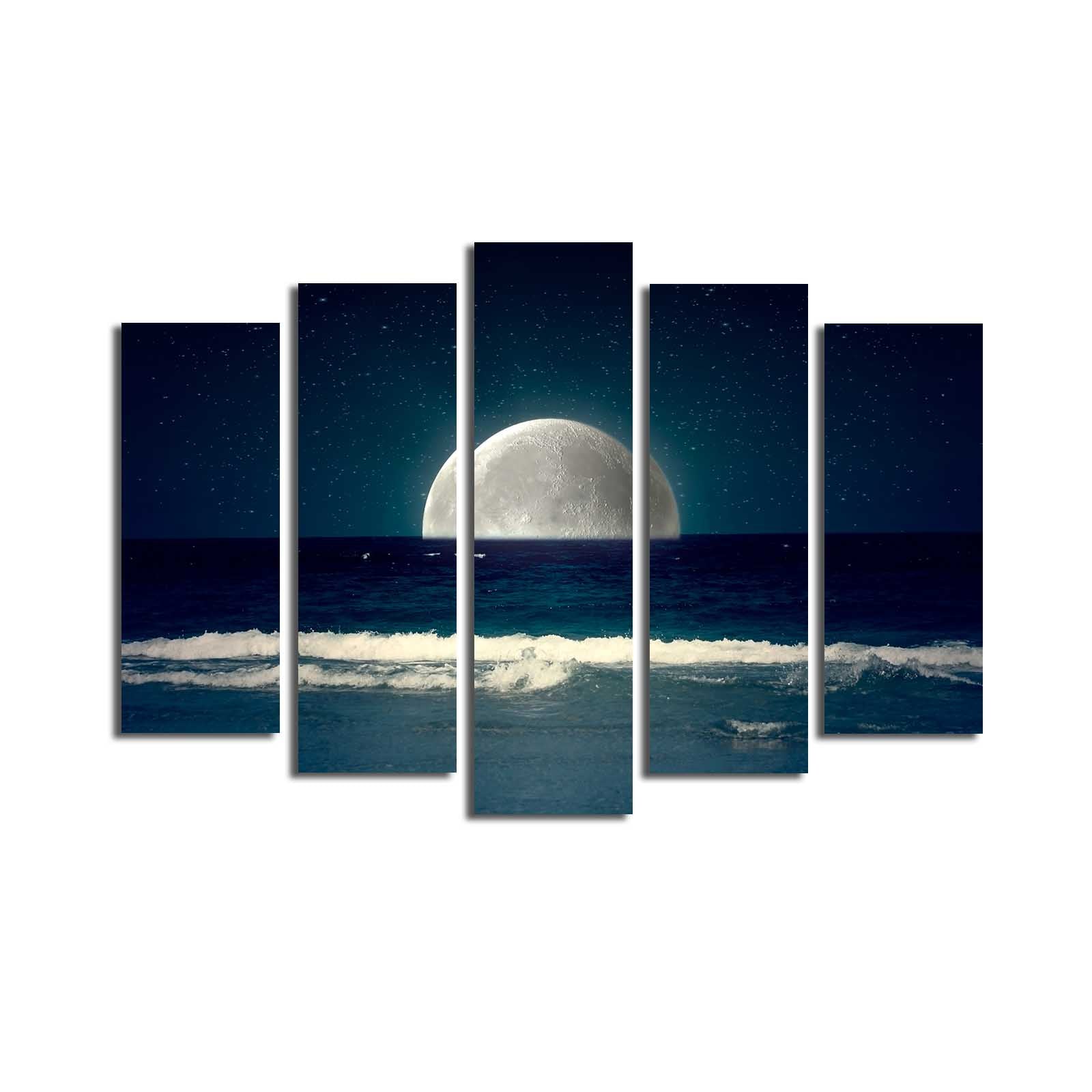 Quadro Decorativo em Tela Suede 100% (5 Peças) Multicolor com Moldura de Madeira – 70 x 105 cm