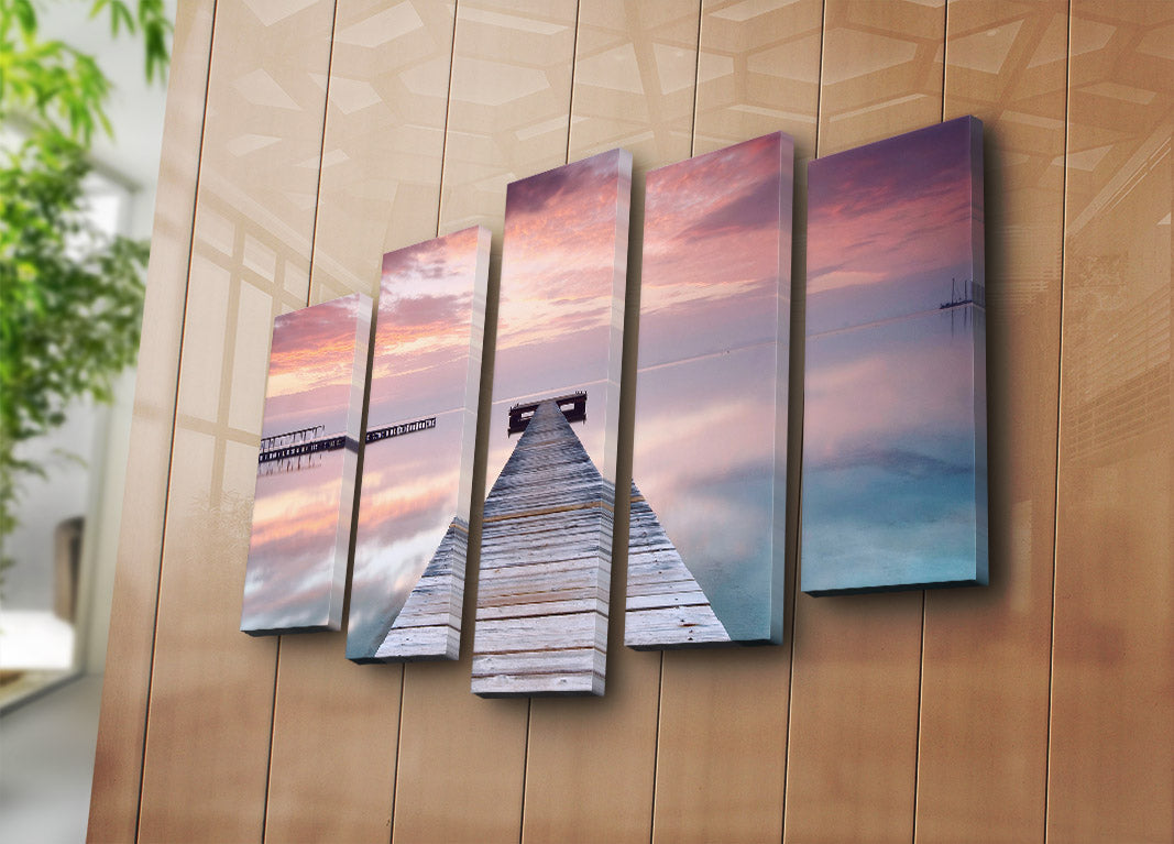 Conjunto de Quadros Decorativos em Tela (5 Peças) Multicolor – Tela Suede 100%, 70 x 105 cm, Moldura de Madeira 3 cm