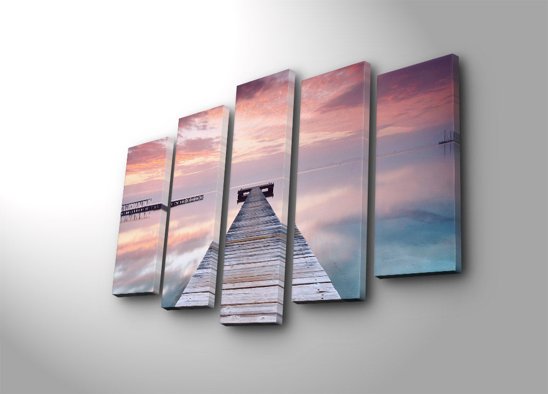 Conjunto de Quadros Decorativos em Tela (5 Peças) Multicolor – Tela Suede 100%, 70 x 105 cm, Moldura de Madeira 3 cm