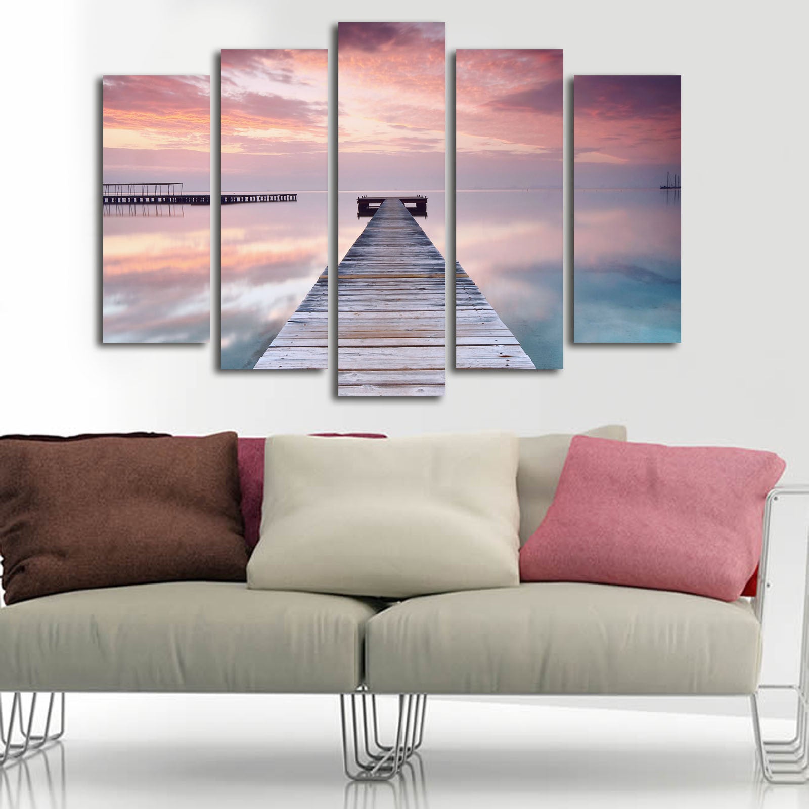 Conjunto de Quadros Decorativos em Tela (5 Peças) Multicolor – Tela Suede 100%, 70 x 105 cm, Moldura de Madeira 3 cm