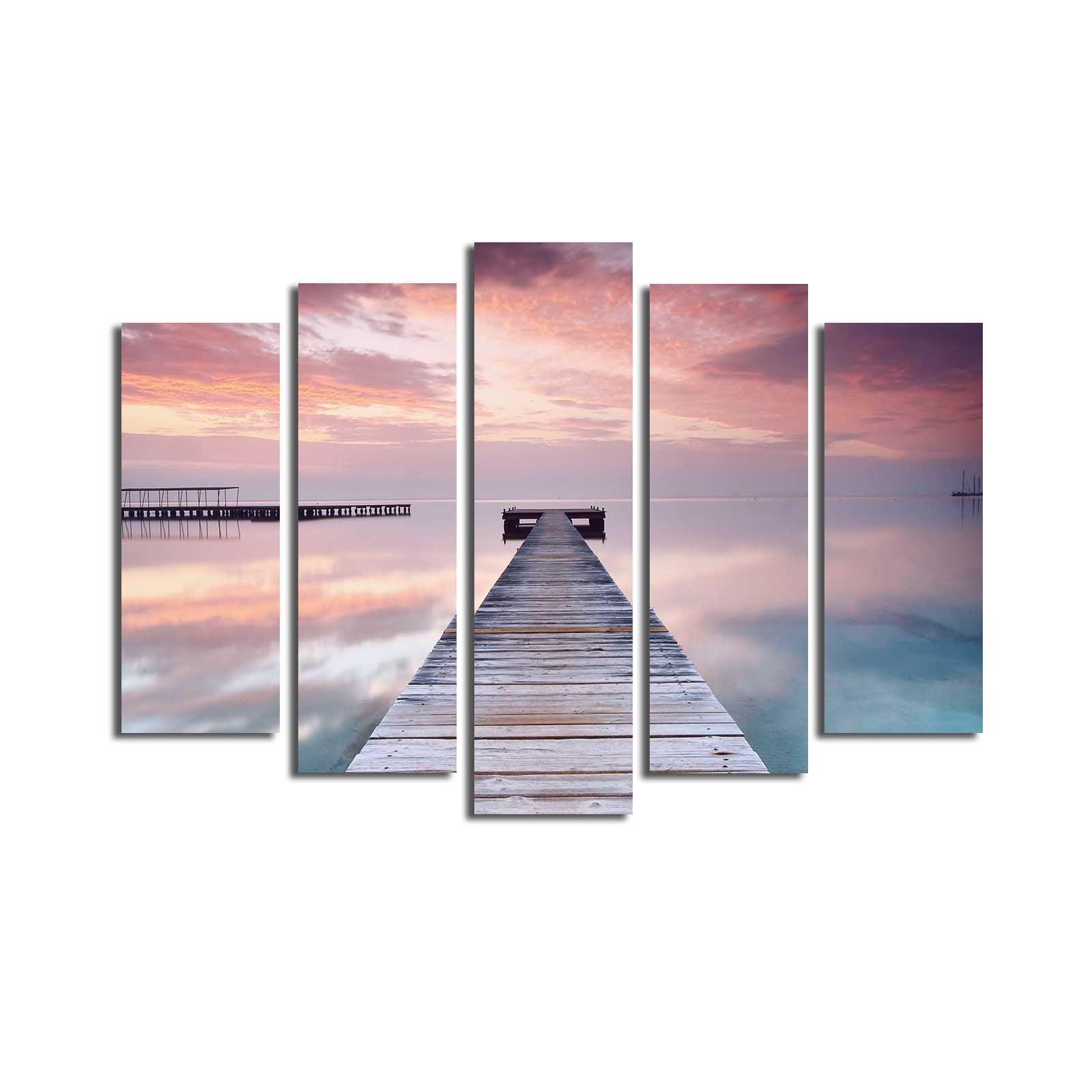 Conjunto de Quadros Decorativos em Tela (5 Peças) Multicolor – Tela Suede 100%, 70 x 105 cm, Moldura de Madeira 3 cm