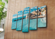 Quadro Decorativo em Tela 5 Peças Multicolor — Suede 100%, Moldura de Madeira 3 cm, 70 x 105 cm