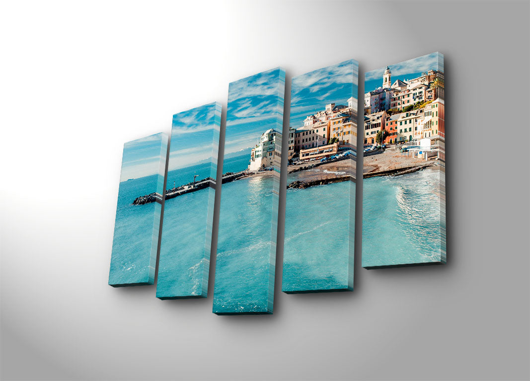 Quadro Decorativo em Tela 5 Peças Multicolor — Suede 100%, Moldura de Madeira 3 cm, 70 x 105 cm