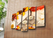 Quadro Decorativo em Tela 5 Peças Multicolor 70x105 cm — Suede 100% e Moldura de Madeira 3 cm