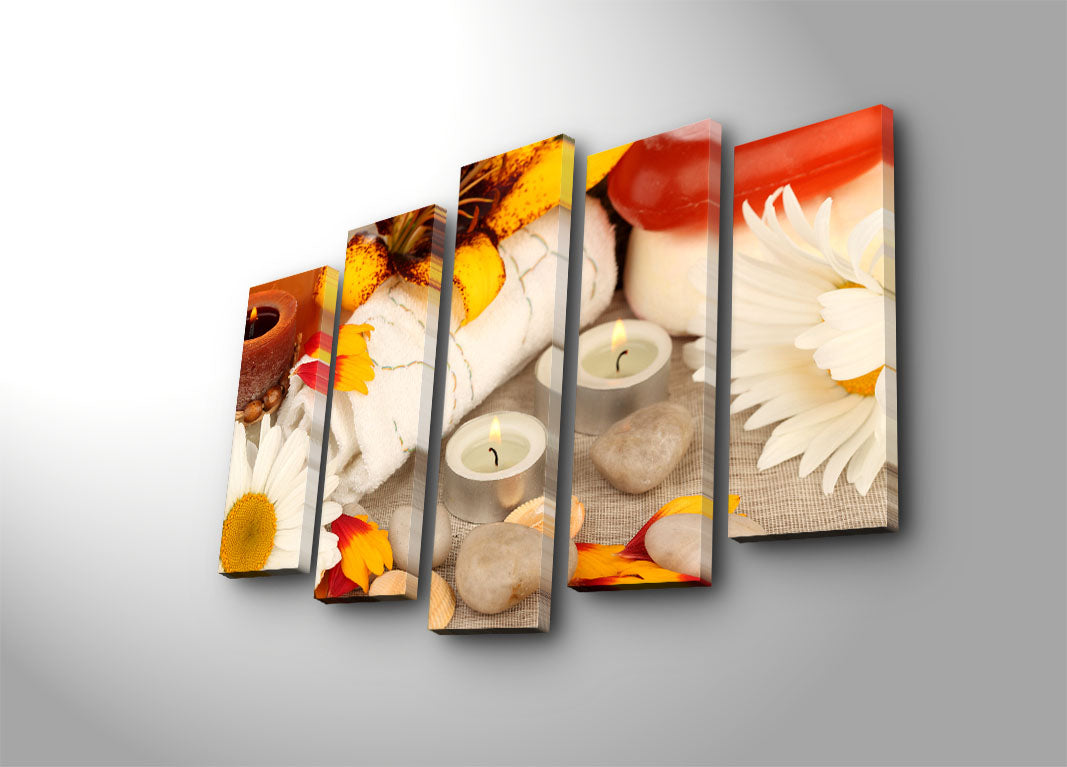 Quadro Decorativo em Tela 5 Peças Multicolor 70x105 cm — Suede 100% e Moldura de Madeira 3 cm