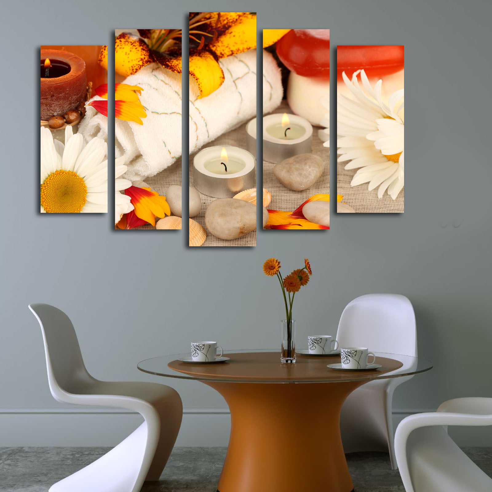 Quadro Decorativo em Tela 5 Peças Multicolor 70x105 cm — Suede 100% e Moldura de Madeira 3 cm