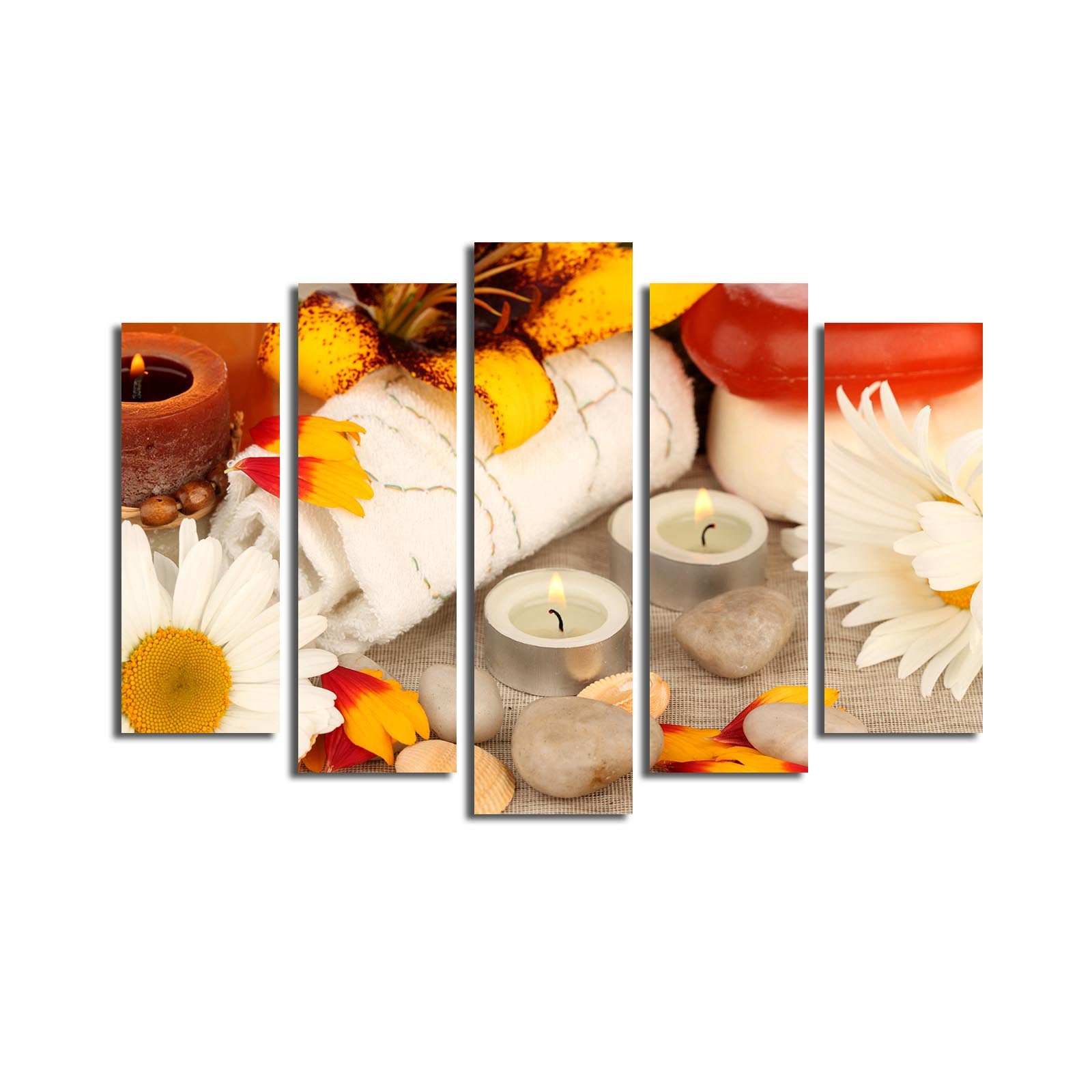 Quadro Decorativo em Tela 5 Peças Multicolor 70x105 cm — Suede 100% e Moldura de Madeira 3 cm